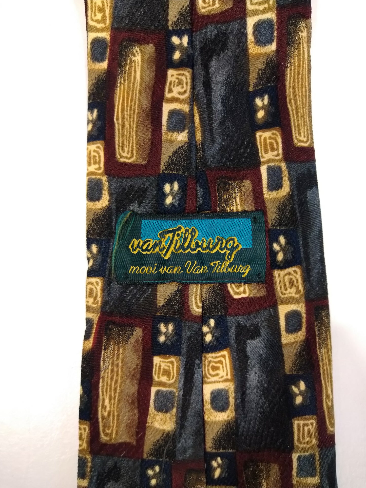 Van Tilburg Vintage Polyester tie. Blue yellow motif.