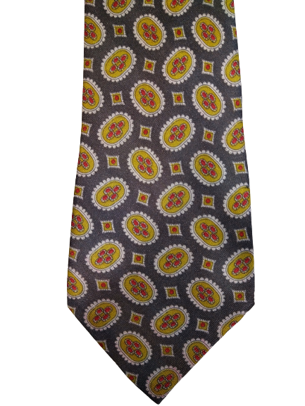 Cravate Linthatie en polyester. Motif jaune gris.