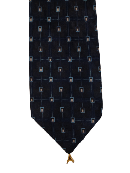 Haute Couture Wete WECON à cravate en polyester. Motif bleu avec pendentif Eiffel Tower.
