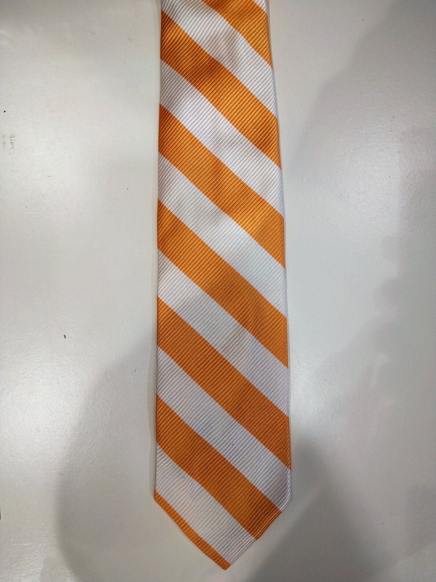 Jay Pee Original Hand Made in Como Silk Tie. Orange white striped.