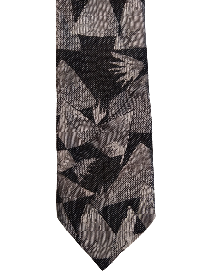 Vintage Skat extra smalle stropdas. Zwart grijs motief.