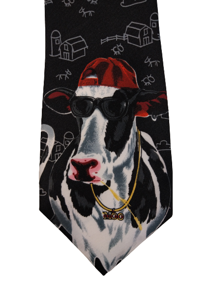Cravatta poliestere di E.Graziano. Nero con motivo di mucca.