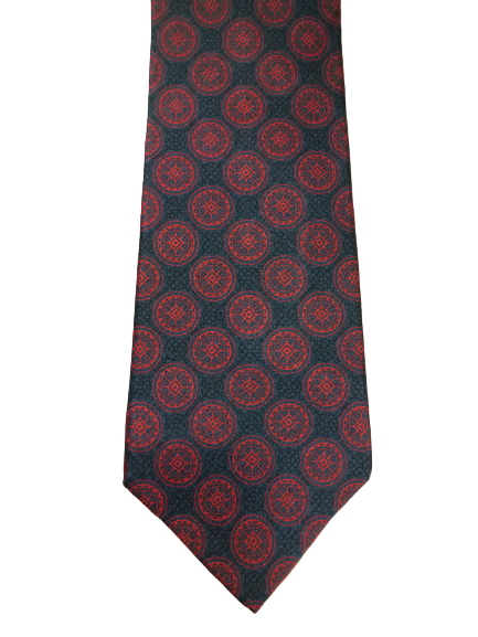 Alcatel silk tie. Black red motif,