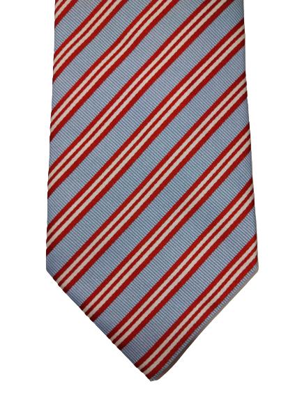 Profuomo zijde stropdas.  Rood lichtblauw gestreept.
