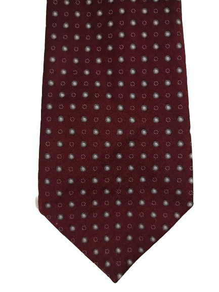 Tie en polyester St. Michael. Motif de boules gris rouges.