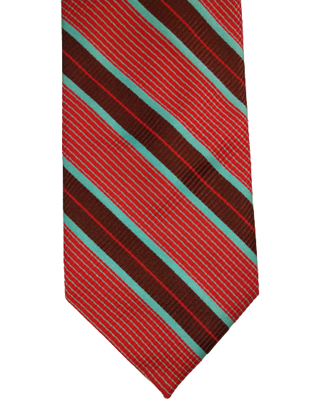 Jay Pee Original Hand Made in Como Silk Tie. Red brown turquoise striped.