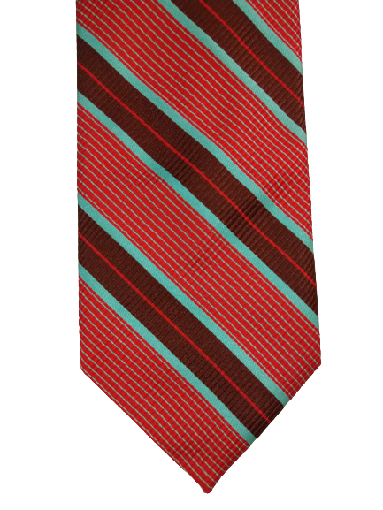 Jay Pee Original Hand Made in Como Silk Tie. Strisce turchese marrone rosso.