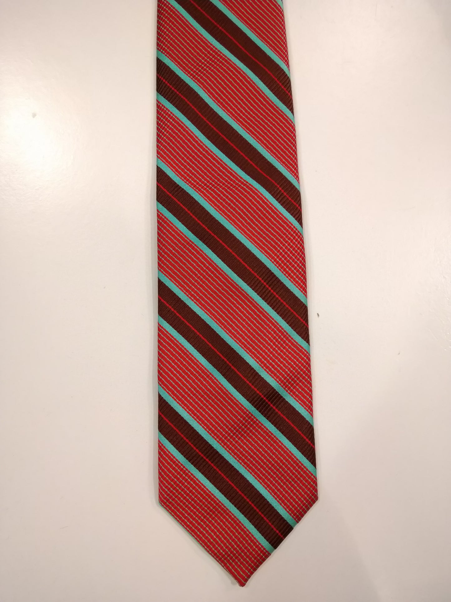 Jay Pee Original Mabed in Como Silk Tie. Turquoise brun rouge rayé.