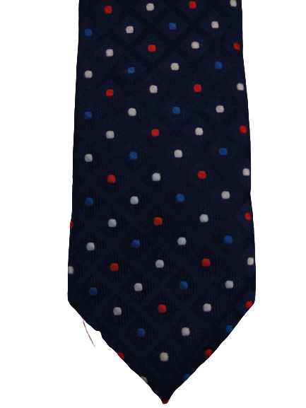 Polyester tie. Blue with balls motif.