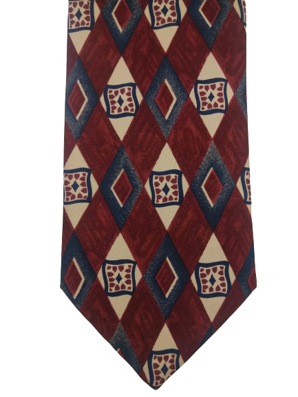 La cravate en soie de Burton. Motif beige bleu rouge.