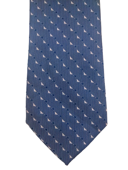 Krawatte aus Polyester. Blau-weißes Motiv.