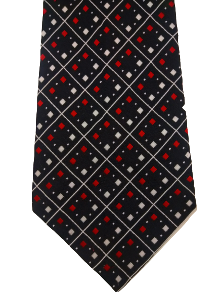 Cravatta in poliestere extra vintage di Altio Amsterdam. Motivo delle palline bianche rosso nero.