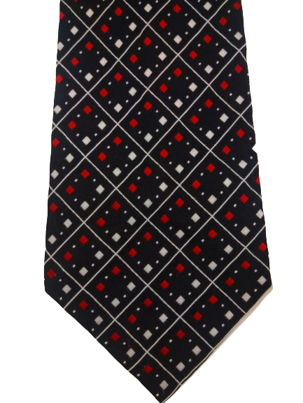 Altio Amsterdam super vintage extra brede polyester stropdas. Zwart rood wit bolletjes motief.