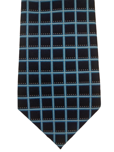 Cravate en polyester Rael Brook. Motif carré bleu.