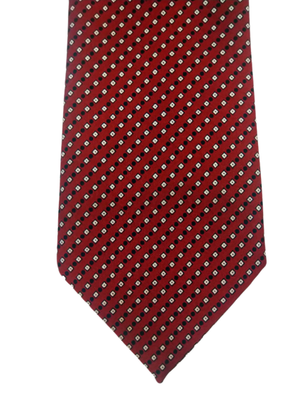 Polyester tie. Red black and white motif.