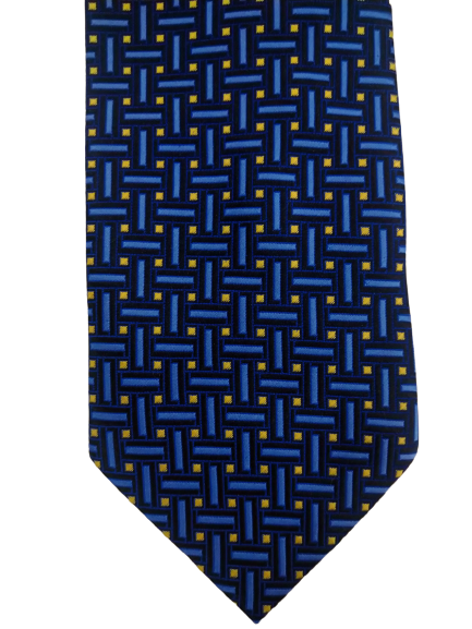 Debenhams Polyester Krawatte. Blau gelbes Motiv.