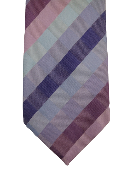 Marks & Spencer zijde stropdas. Paars roze turquoise grijs glanzend motief.