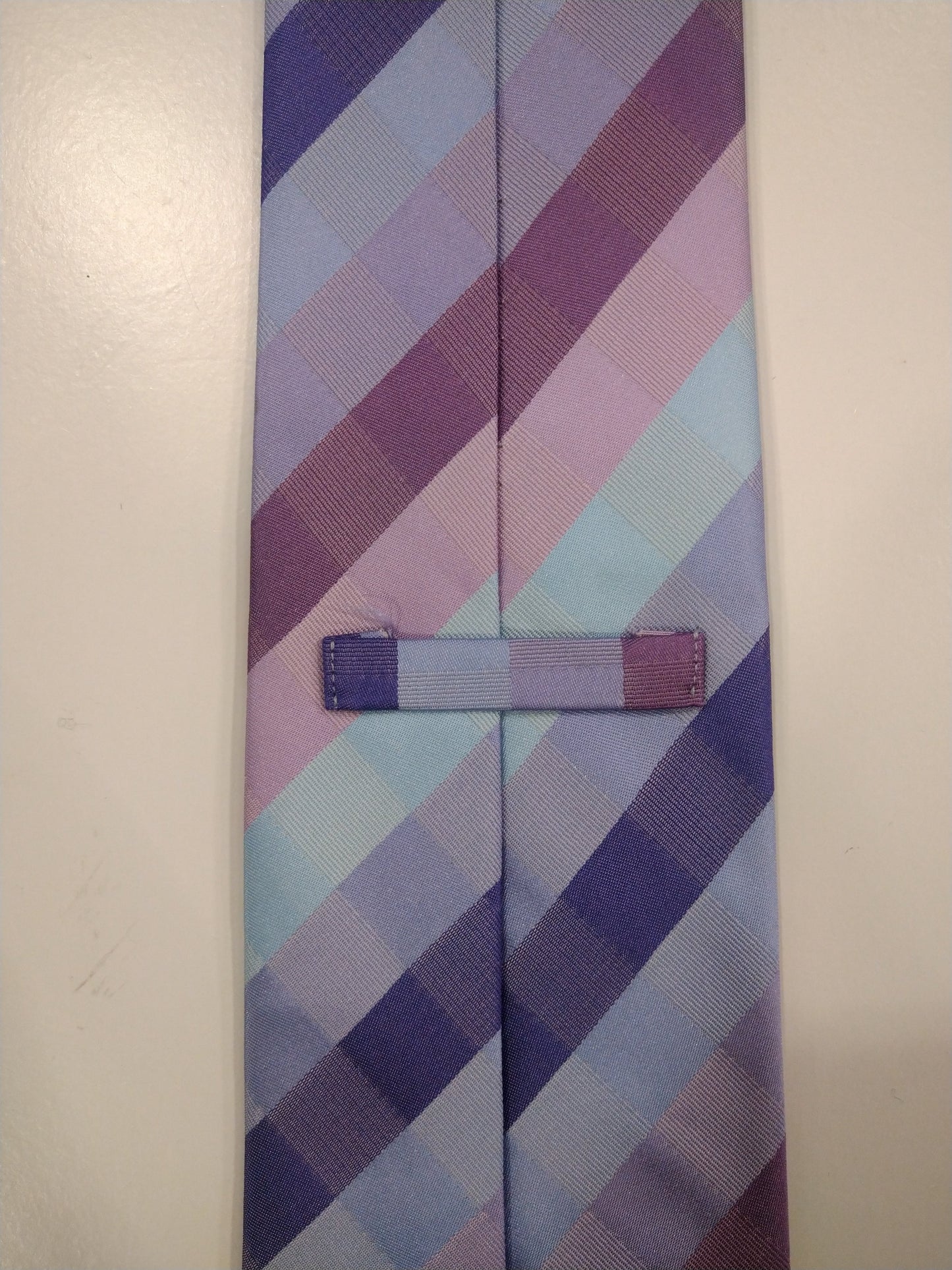Marks & Spencer silk tie. Purple pink turquoise gray shiny motif.
