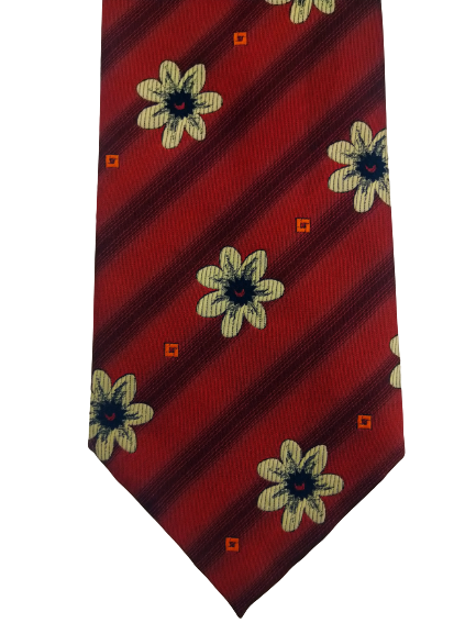 Greenwoods Classics polyester stropdas. Mooi rood beige bloemen motief.