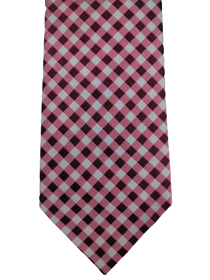 Zazzi silk tie. Pink red white motif.