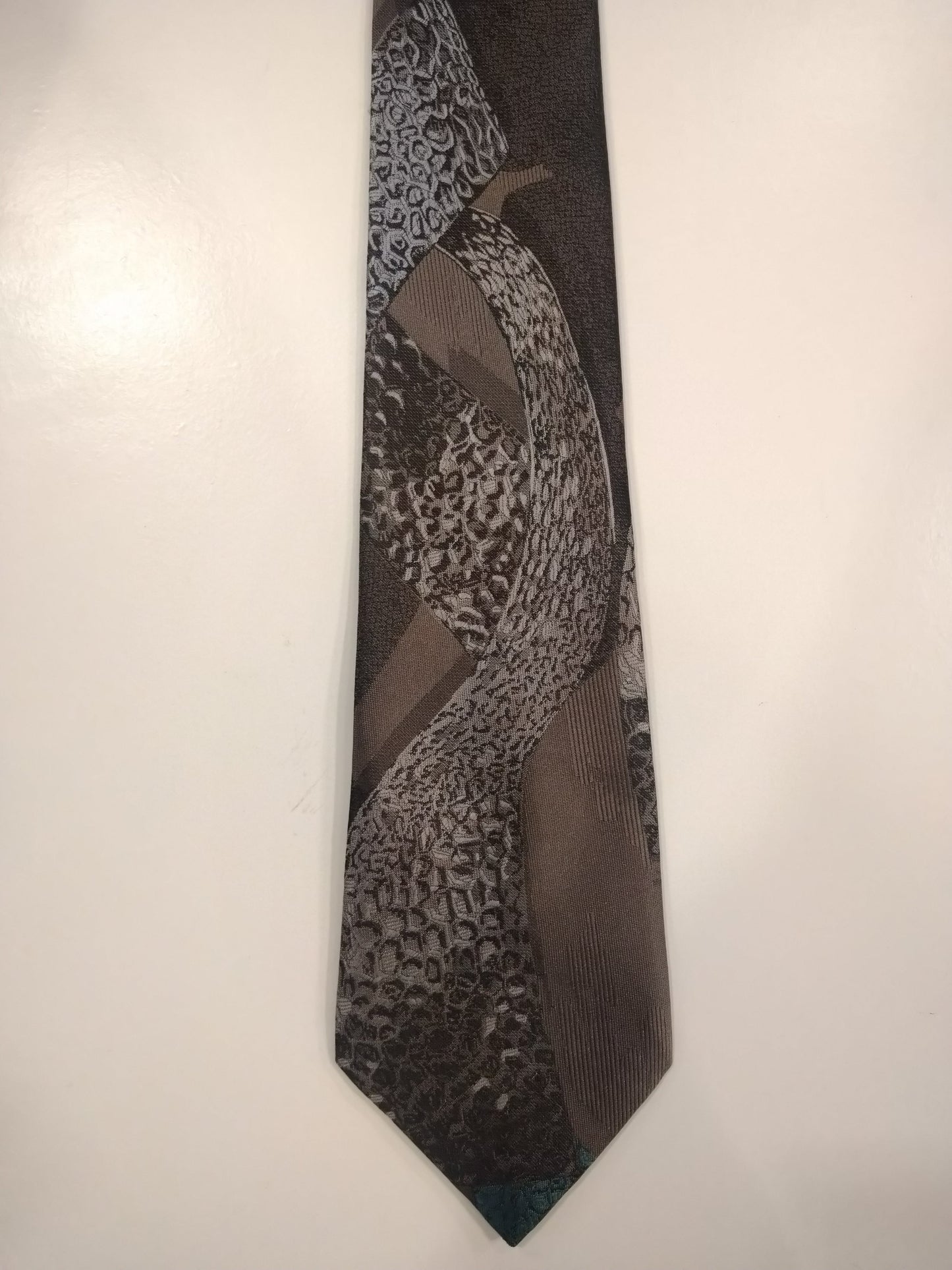 Rael Brook Polyester cravatta. Motivo lucido in argento verde marrone grigio.