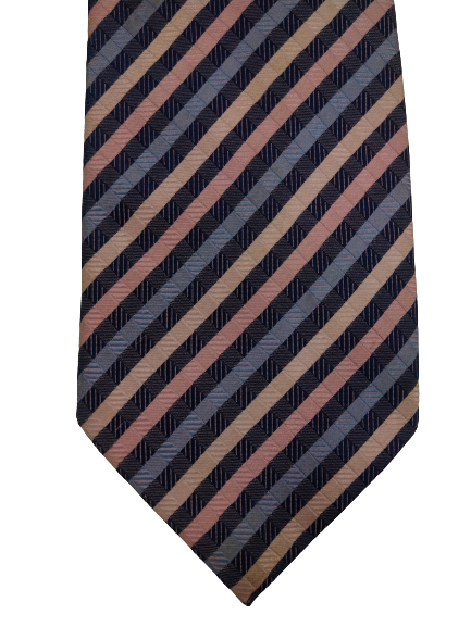 Cravatta di seta. Strisce di salmone blu rosa.