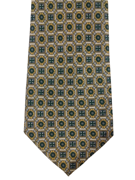Jundipai Soft Polyester Krawatte. Grünes beige gold glänzendes Motiv.