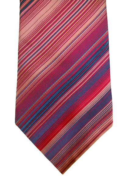 Marks & Spencer Autograph Silk Tie. Rayas de color azul púrpura rosa.