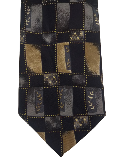 BHS silk tie. Black beige motif.