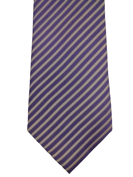 Savoy Taylors Guild silk tie. Purple white striped.