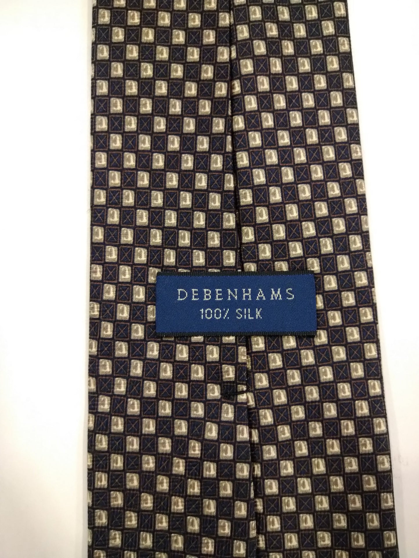 Debenham's side tie. Black beige motif.