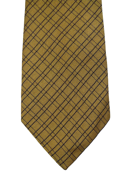 The English Hatter hand made zijde stropdas. Goud blauw gestreept.