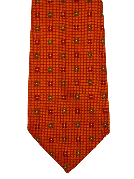 The English Hatter Hand Made Silk Tie. Orange motif.