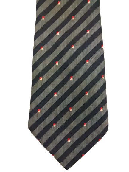 Classic Debenhams polyester tie. Gray black striped.