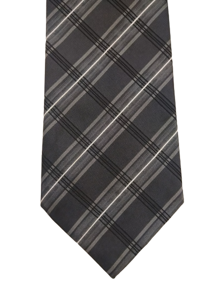 Burton polyester stropdas. Zwart grijs gestreept.