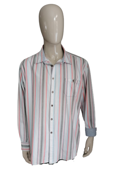 Mantray shirt. Red Gray Blue White stripe. Size XXXL / 3XL.