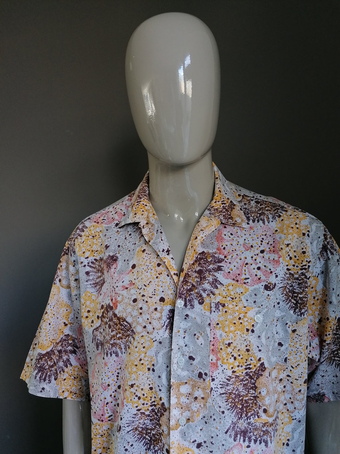 Vintage Cajun by Becker overhemd korte mouw. Geel Bruin. XL / XXL