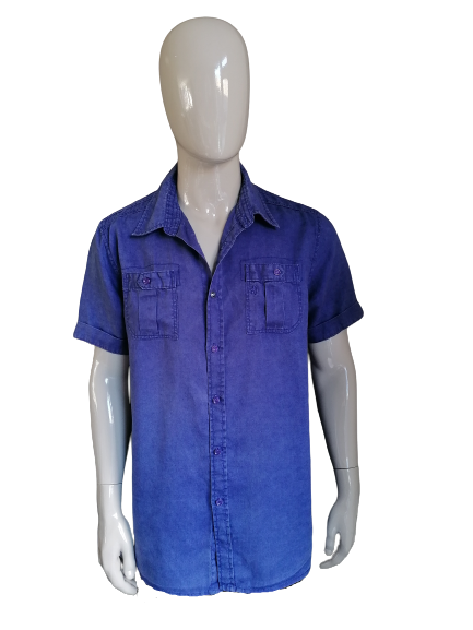 Maniche corte della camicia di lino Alackz. Blu scuro. Taglia XXL / 2XL