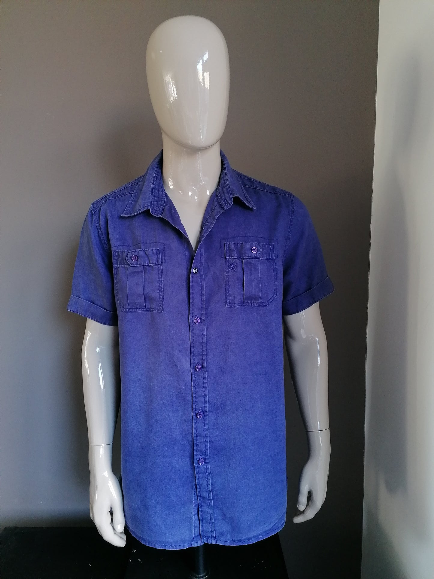 Camisa de lino de relackz mangas cortas. Azul oscuro. Tamaño XXL / 2XL