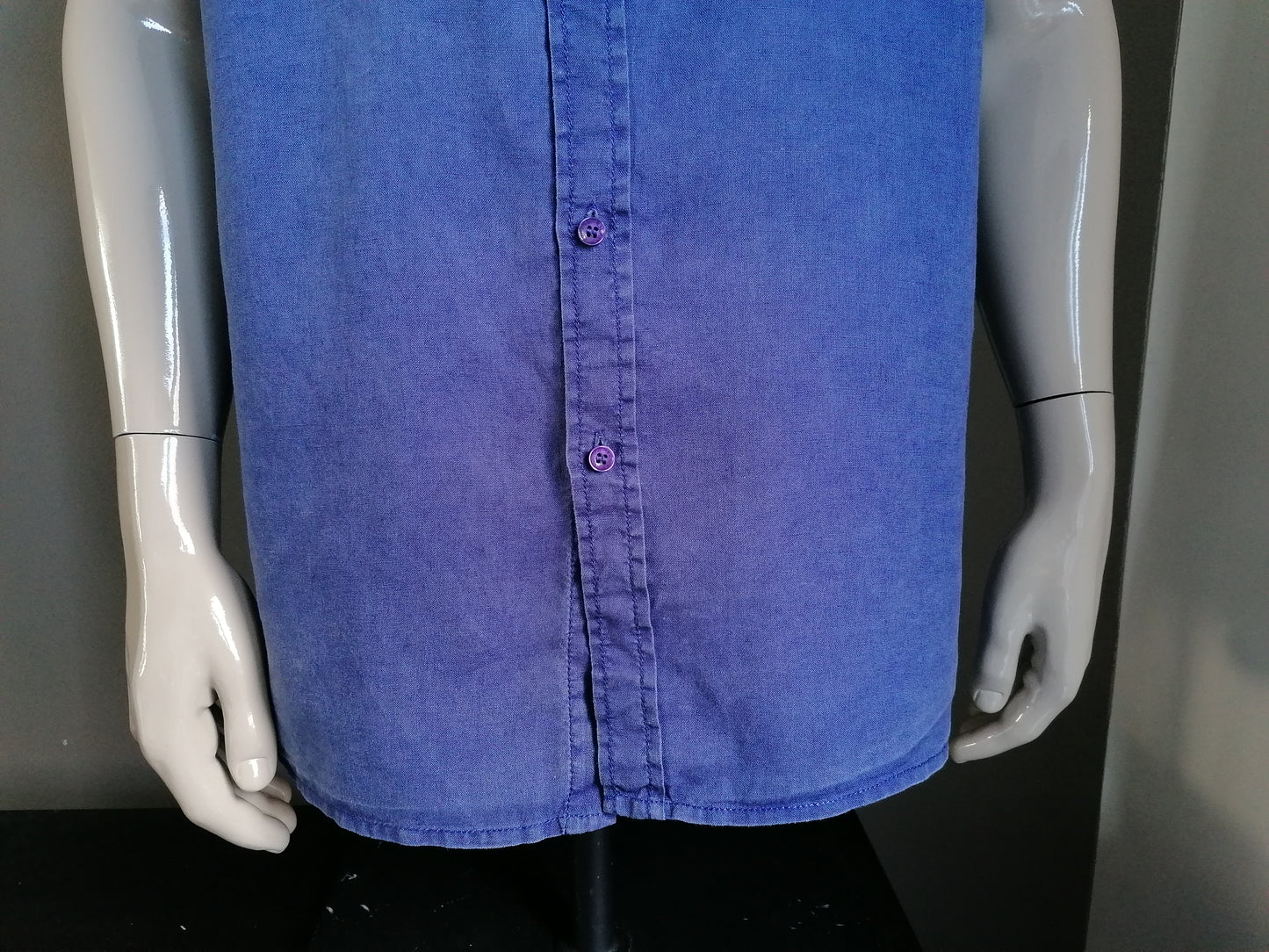 Camisa de lino de relackz mangas cortas. Azul oscuro. Tamaño XXL / 2XL