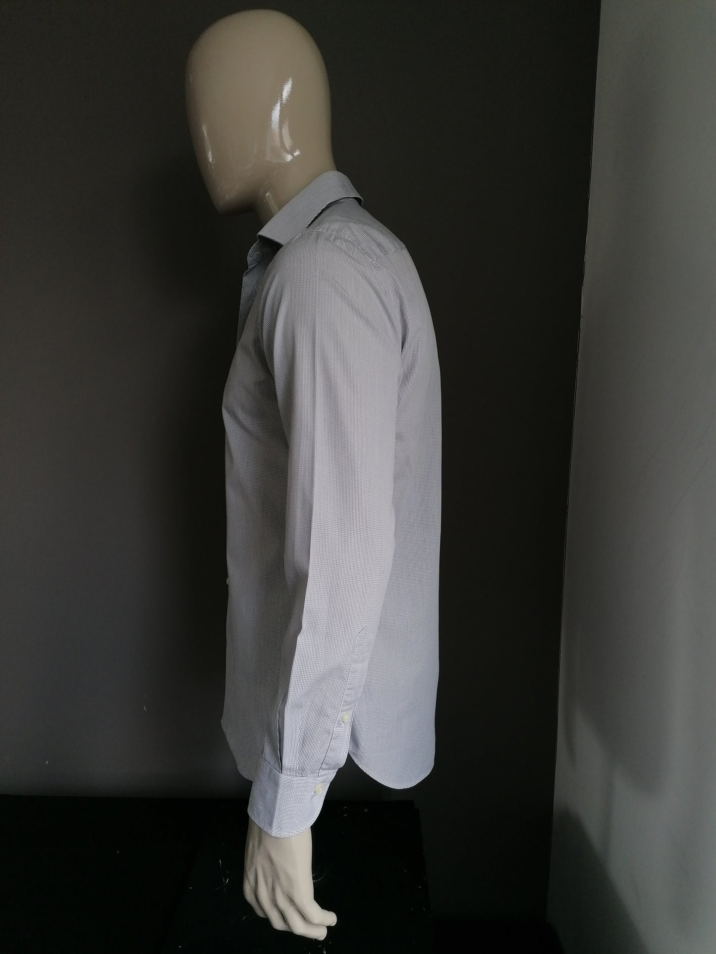 Camisa azul de PROFUOMO SKY. Blanco negro a cuadros. Tamaño 40 / m