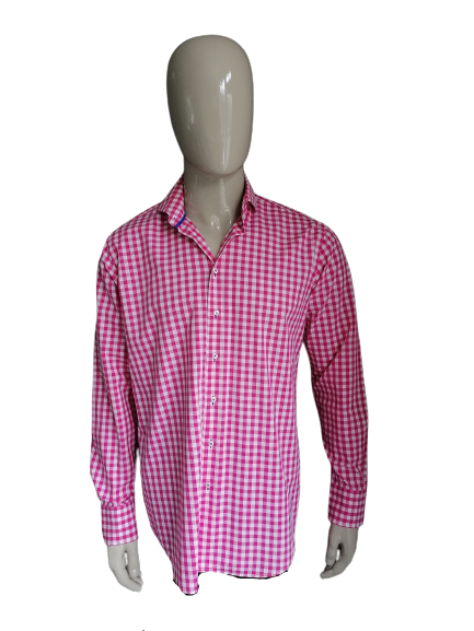 Ledub overhemd. Roze Wit geblokt. Maat 41 / L
