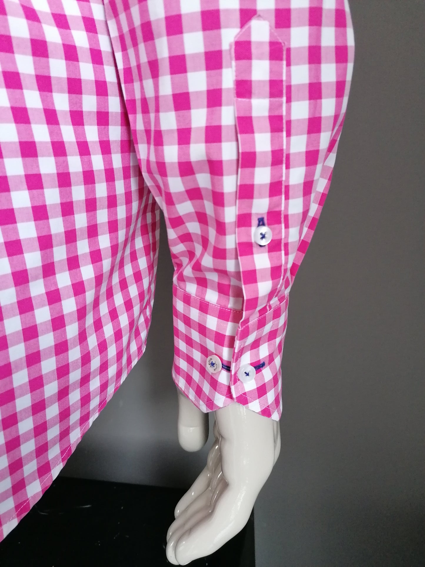 Camisa de ledub. Blanco rosa a cuadros. Talla 41 / L