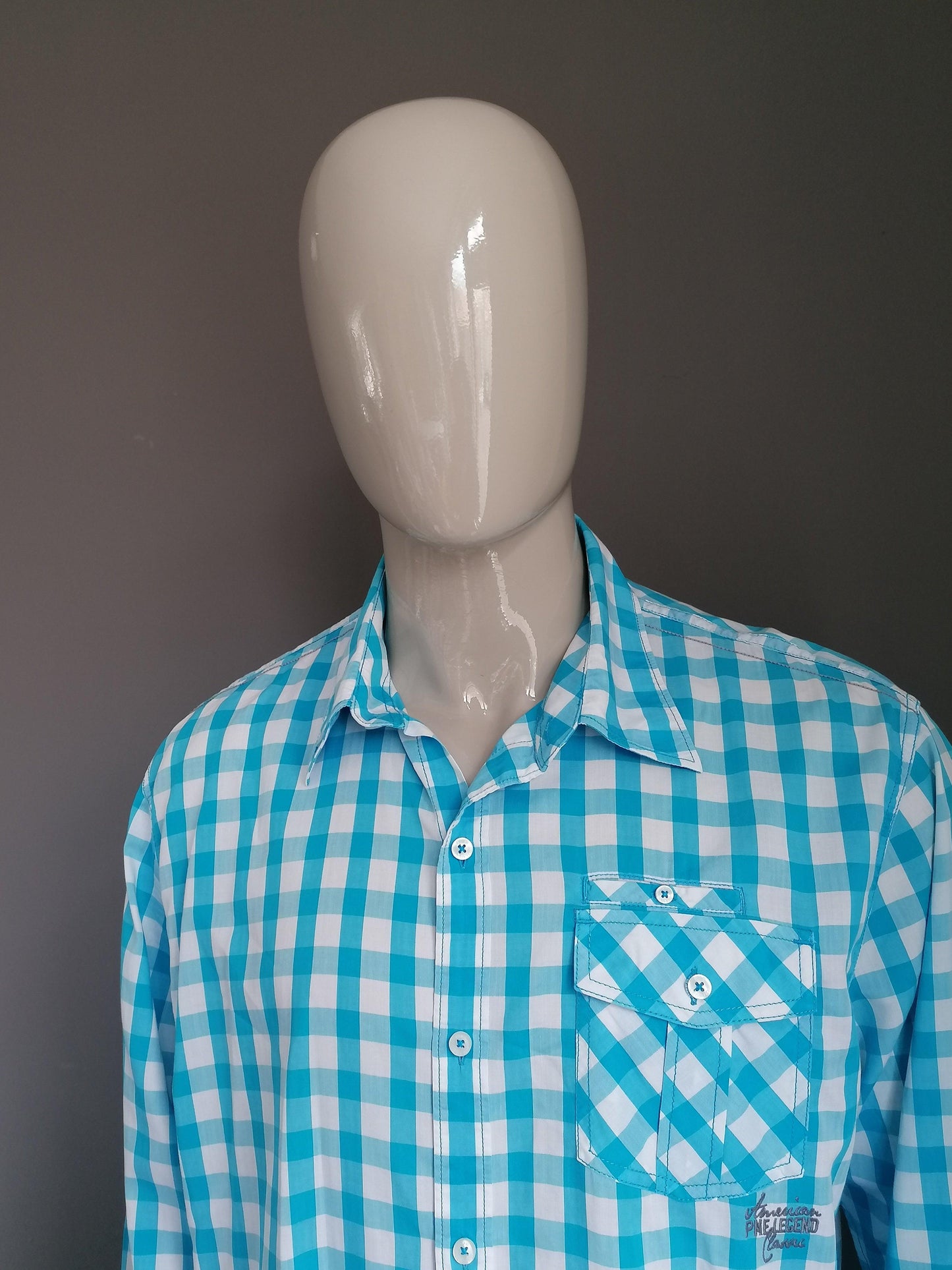 B keus: PME Legend overhemd. Blauw Wit. Maat XXL. vlekje - EcoGents