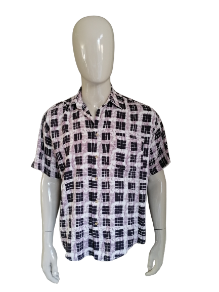 Vintage-Shirt. Kurzarm. Lila-weißer Druck. Größe XL 100 % Viskose.