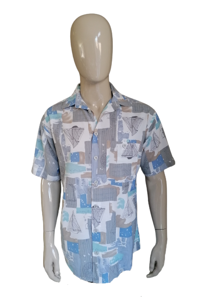 Vintage New Fast Shirt Kurzarm. Graublau. Größe L.