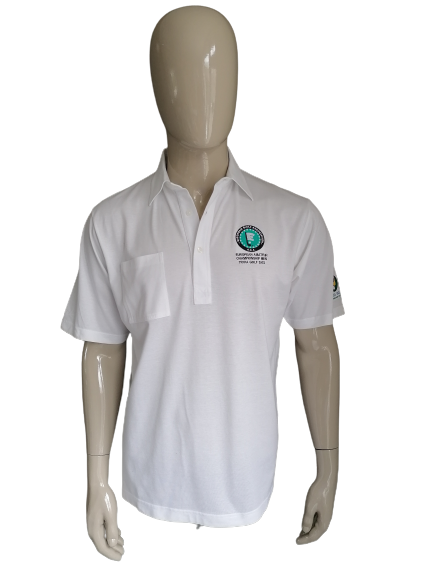 Polo da golf vintage Glenmuir. Bianco con applicazioni. Taglia M.