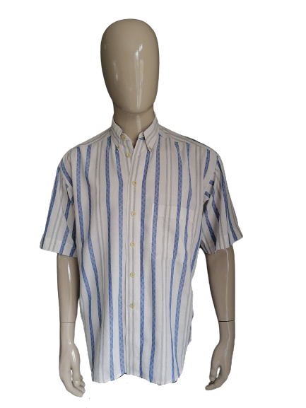 Culture Vintage overhemd korte mouw. Beige Blauw. Maat L