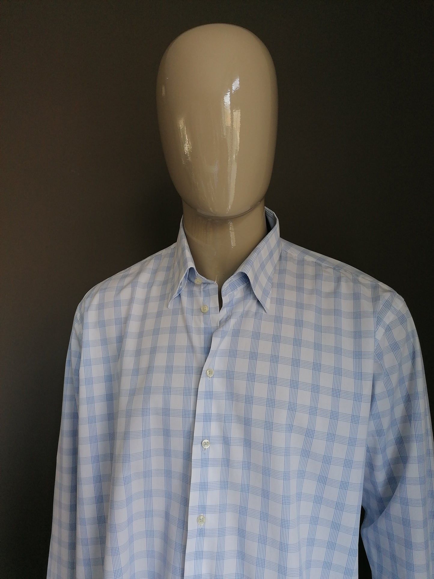 Ledub overhemd. Blauw Wit geruit. Maat 46/ XXL/ 2XL. Modern Fit