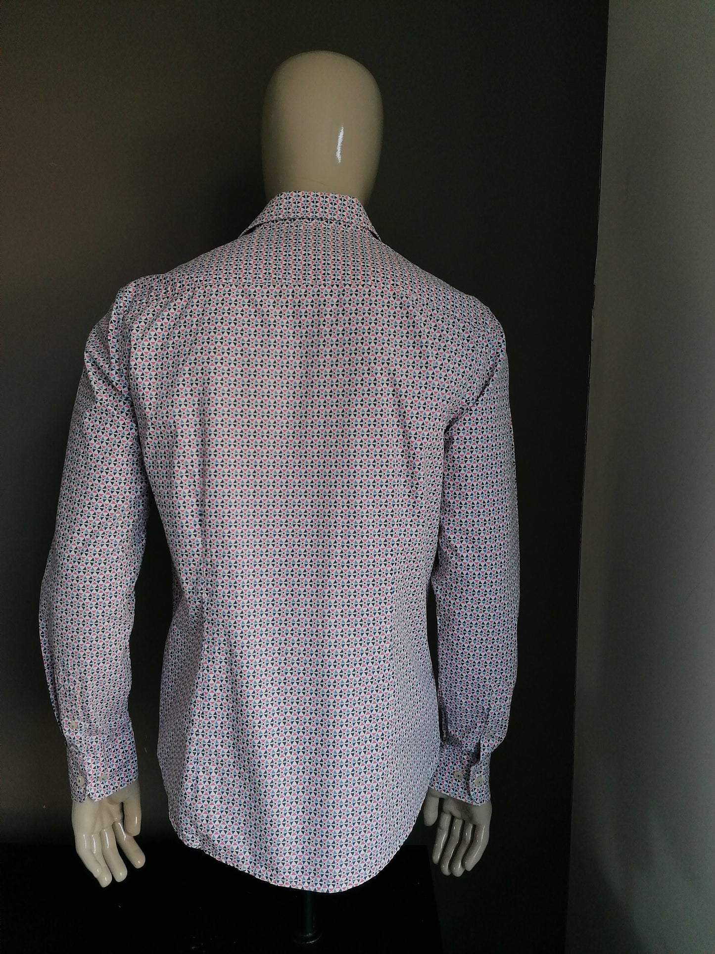 Camisa de Nza. Motivo blanco rosa azul. Talla L.